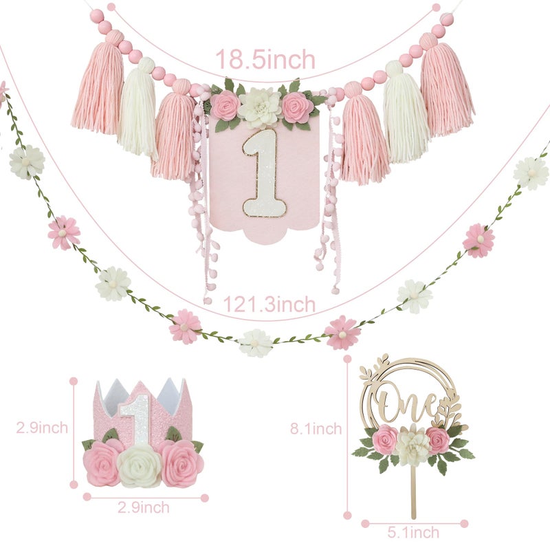 DCJHFJ Wildflower First High Chair Banner Birthday Decorations For Girl One Flower Cake Topper Floral Hat 1st Birthday Decoration Supplies - Image 4
